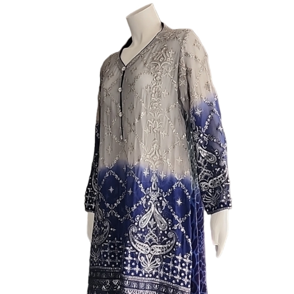 BOLLYWOOD Kurti Silk Dress Tunic L Embroidered DUBAI Custom Wedding Top Y2K - Picture 15 of 16
